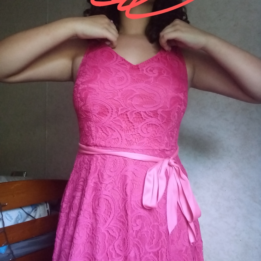 Pink lace floral summer dress L/G
